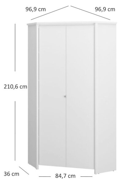 Rohová skříň dvoudveřová Erden 96x210x96.9 cm Bílá