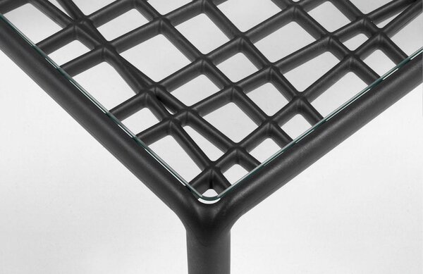 Nardi Antracitově šedý plastový zahradní konferenční stolek Komodo Tavolino Vetro 70 x 70 cm