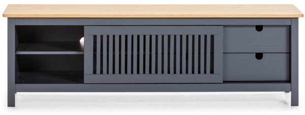 Antracitově šedý borovicový TV stolek Marckeric Bruna 158 x 40 cm