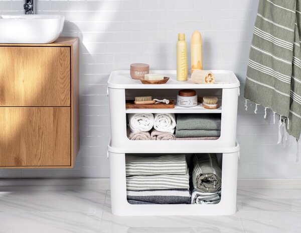 SMARTSTORE Úložný box s otevřenou přední hranou, MODULE, s víkem, bílý - 59,5 × 39,5 × 30 cm