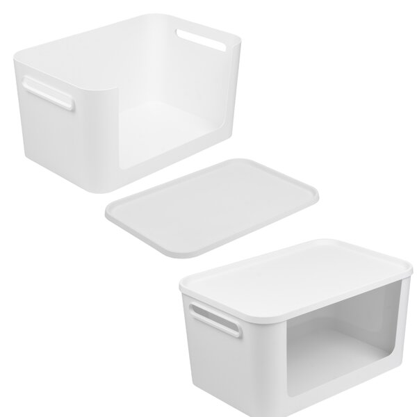 SMARTSTORE Úložný box s otevřenou přední hranou, MODULE, s víkem, bílý - 59,5 × 39,5 × 30 cm