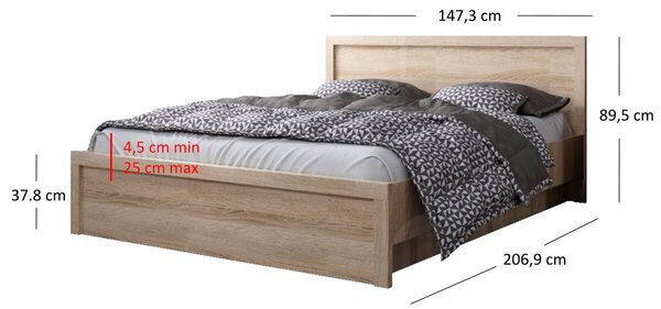 Postel 140x200 s roštem, úložným prostorem dub sonoma Jazz
