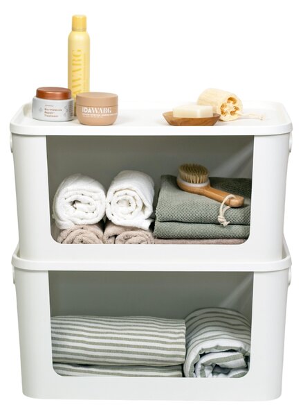 SMARTSTORE Úložný box s otevřenou přední hranou, MODULE, s víkem, bílý - 59,5 × 39,5 × 30 cm