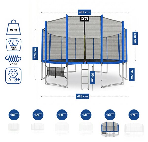 Trampolína Aga SPORT PRO 500 cm Blue + ochranná síť
