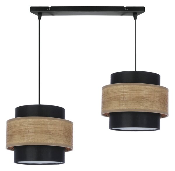 Candellux Twin Lustr black 2x40w e27 black+wooden lampshade