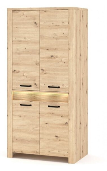 Skříň čtyřdveřová s led osvětlením Moris 96x200x60 cm Dub artisan