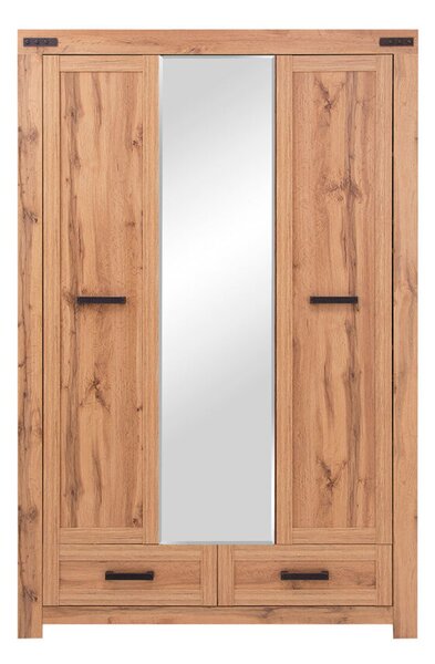 Skříň třídveřová se zrcadlem a zásuvkami Mortiz 137x210x59.8 cm Dub wotan