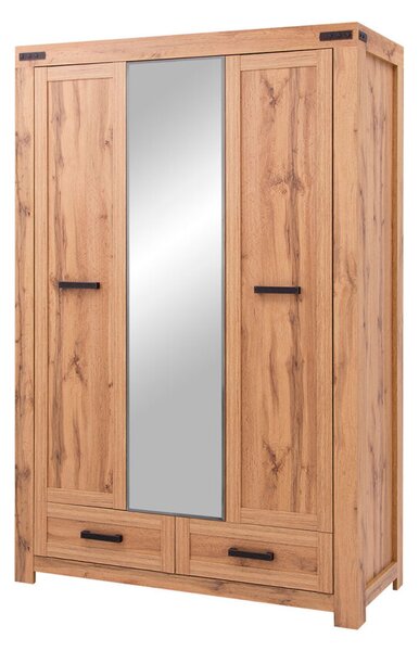Skříň třídveřová se zrcadlem a zásuvkami Mortiz 137x210x59.8 cm Dub wotan