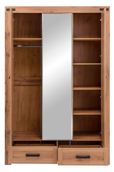 Skříň třídveřová se zrcadlem a zásuvkami Mortiz 137x210x59.8 cm Dub wotan