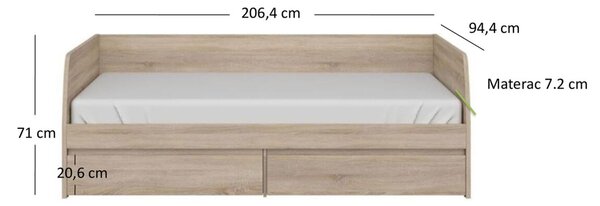 Postel 2s/90x200 s roštem dub sonoma Norton