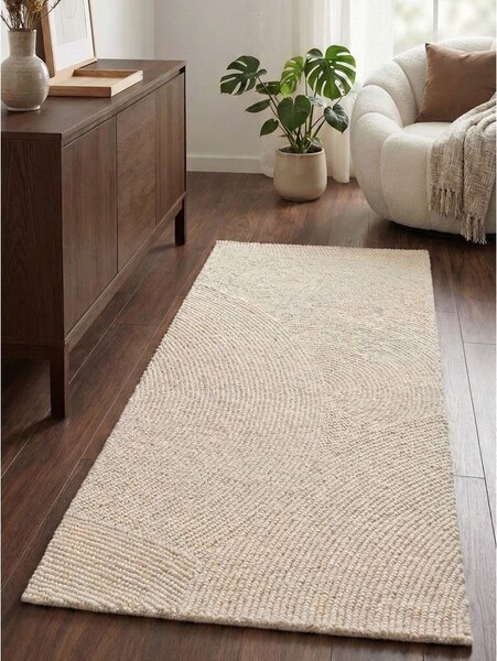 Ručně tkaný vlněný běhoun ve světle přírodní barvě 80x200 cm Calmio – Hanse Home