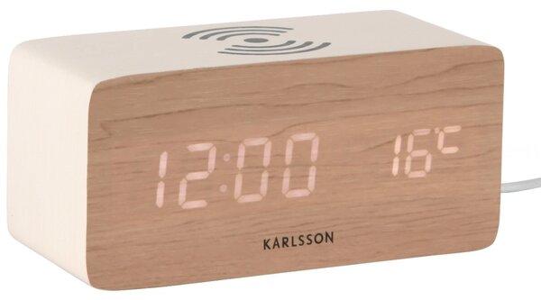 LED budík-hodiny 5933WH Karlsson s nabíječkou smartphonů 15cm