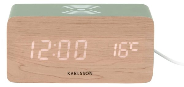 LED budík-hodiny 5933GR Karlsson s nabíječkou smartphonů 15cm
