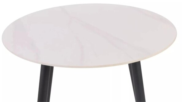 Kulatý jídelní stůl RION 90 cm s keramickou deskou, bílý mramor
