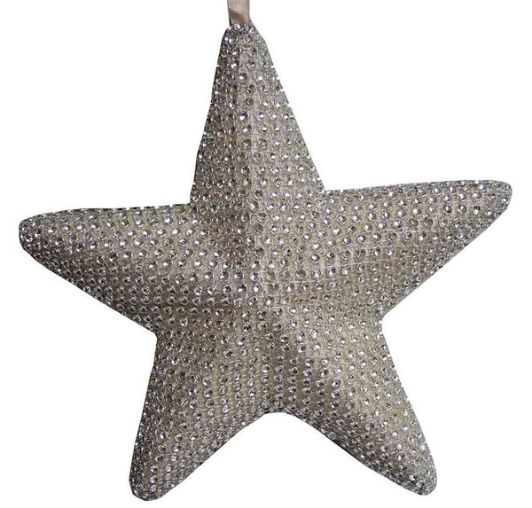 Vánoční závěsná ozdoba hvězda Stardeco s flitry champagne 15,5 cm