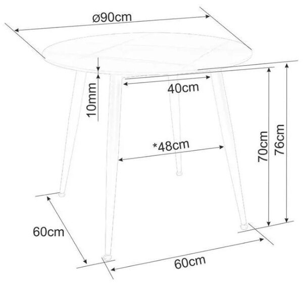 Kulatý jídelní stůl RION 90 cm s keramickou deskou, černý mramor