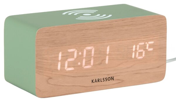 LED budík-hodiny 5933GR Karlsson s nabíječkou smartphonů 15cm