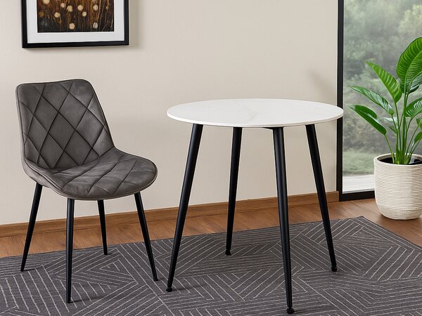 Kulatý jídelní stůl RION 90 cm s keramickou deskou, bílý mramor