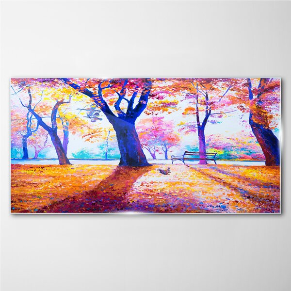 Obraz na skle Obraz na skle Park strom listy podzim