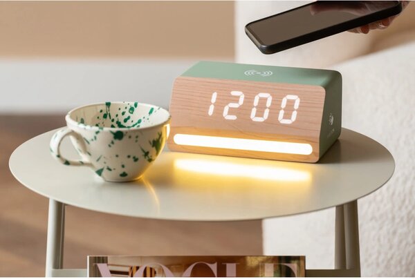 LED hodiny-budík 6078GR Karlsson s nabíječkou smartphonů 16cm