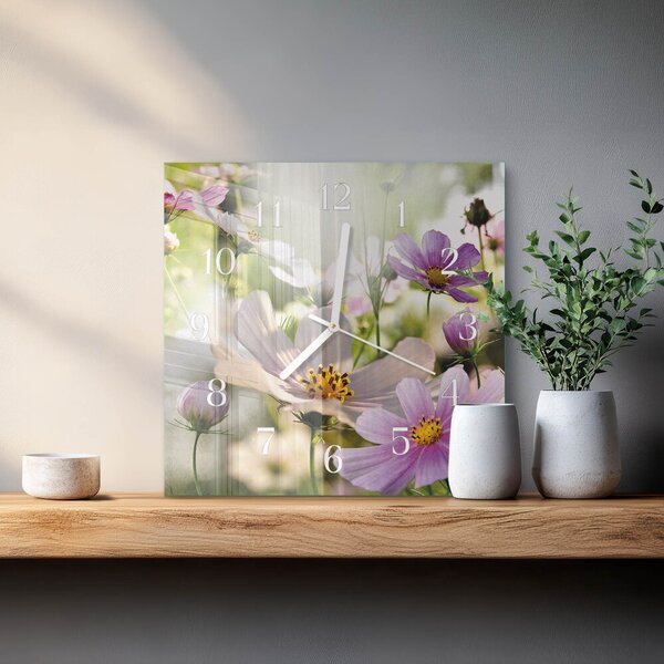 Skleněné hodiny Květiny kosmu zskb-30x30-00057974