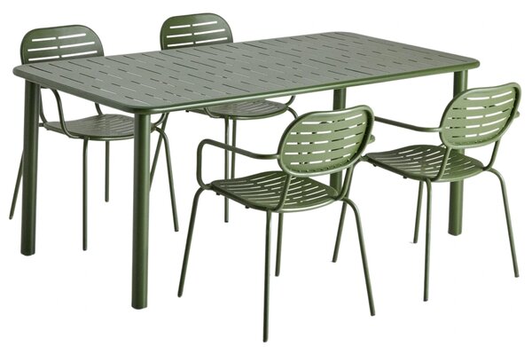 Kave Home Zelený kovový zahradní set stolu a čtyř židlí Brai