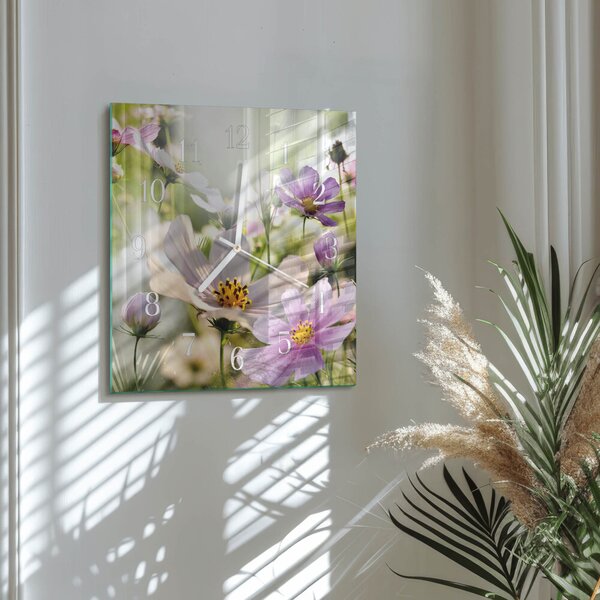 Skleněné hodiny Květiny kosmu zskb-30x30-00057974