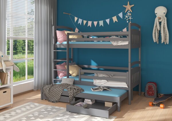 Dětská patrová postel SALDO + 3x matrace, 80x180/80x170, šedá