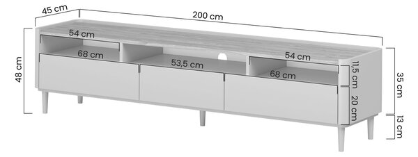 TV stolek Elivo 200 cm na nožkách - kašmírová / dub olejovaný
