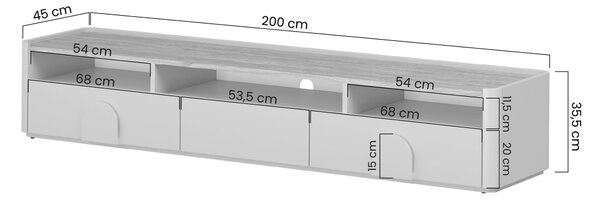 TV stolek Amilio 200 cm - kašmírová / dub olejovaný / úchytky dub světlý