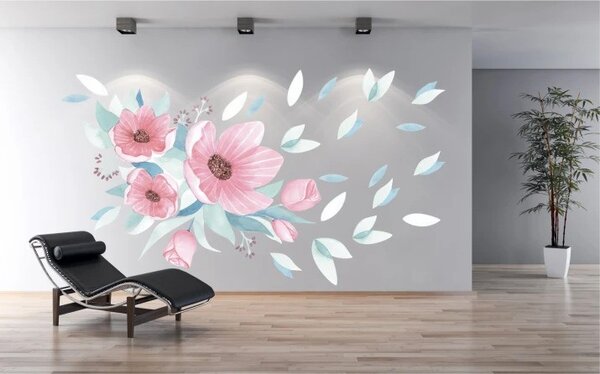 Samolepka na zeď pro interiér kytice růžových květů 50 x 100 cm