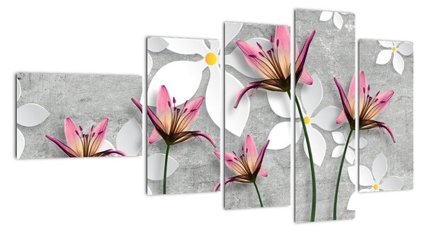 Abstraktní obraz květů na šedém pozadí (110x60cm)