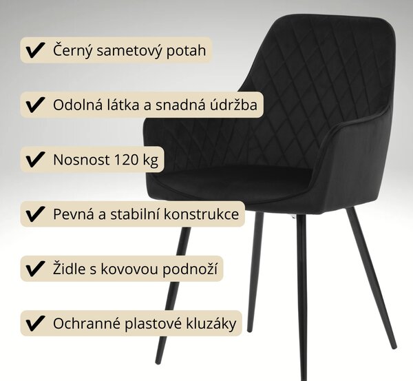 Vikio Jídelní židle s područkami černá sametová látka AJZ221C