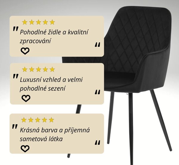 Vikio Jídelní židle s područkami černá sametová látka AJZ221C