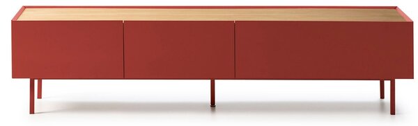 Tmavě červený dubový TV stolek Teulat Arista 180 x 40 cm