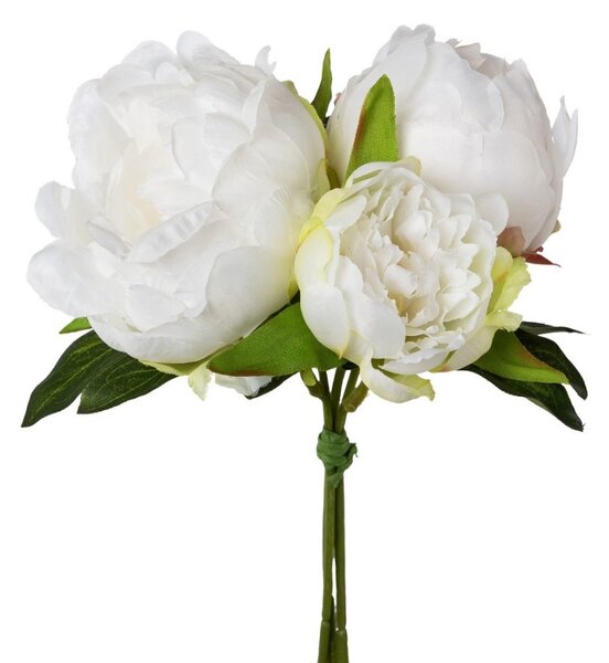 Umělá květina Gasper Pivoňka svazek bílá, 25cm