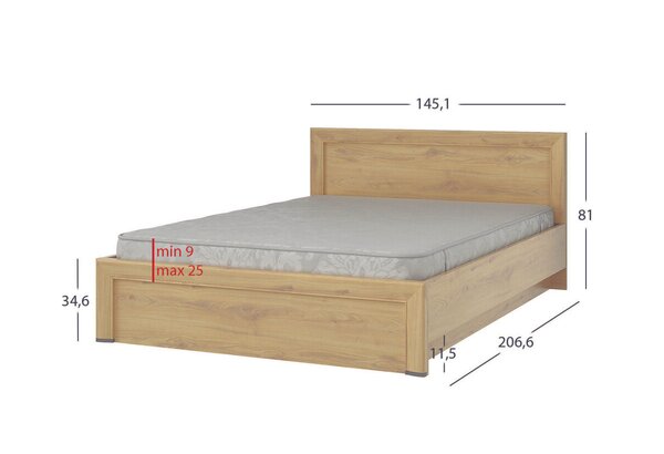 Postel 140x200 s roštem, úložným prostorem Sapori dub navarra
