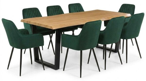 Vikio Jídelní set pro 8 osob 180x90 cm dub noha U zelená židle s područkami VJS168-8Z