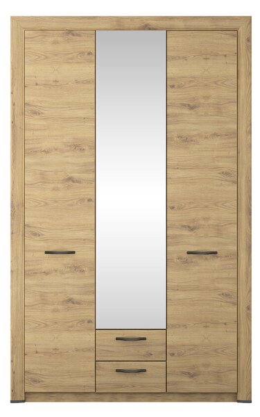 Skříň třídveřová se zrcadlem a zásuvkami Sapori 135.8x217.1x60.3 cm Dub navarra