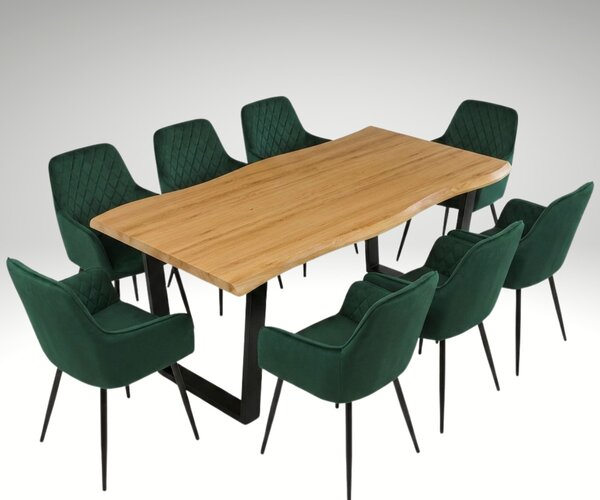 Vikio Jídelní set pro 8 osob 180x90 cm dub noha U zelená židle s područkami VJS168-8Z