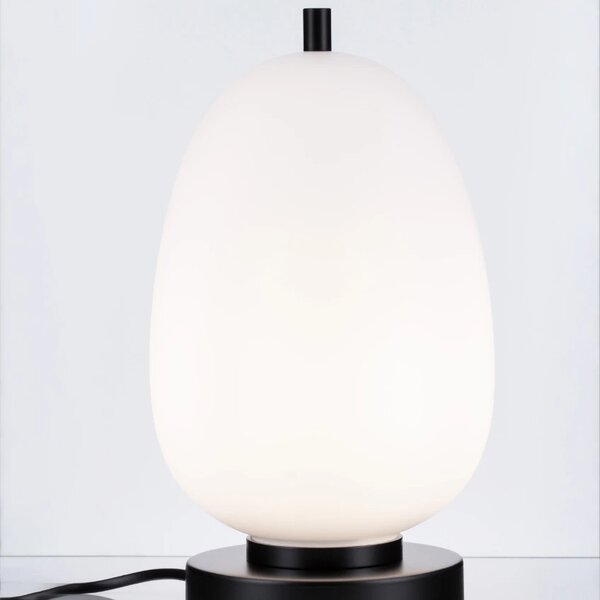 Opálově bílá skleněná stolní lampa Nova Luce Lato s černou podstavou 28 cm