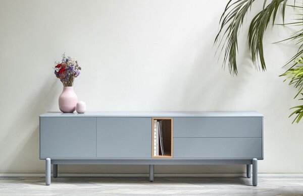 Modrošedý lakovaný TV stolek Teulat Corvo 180 x 40 cm
