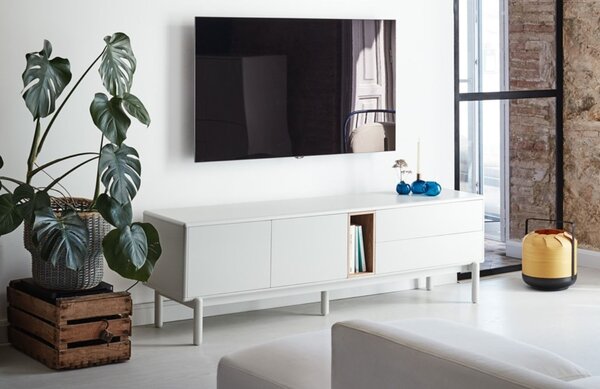 Krémově bílý lakovaný TV stolek Teulat Corvo 180 x 40 cm