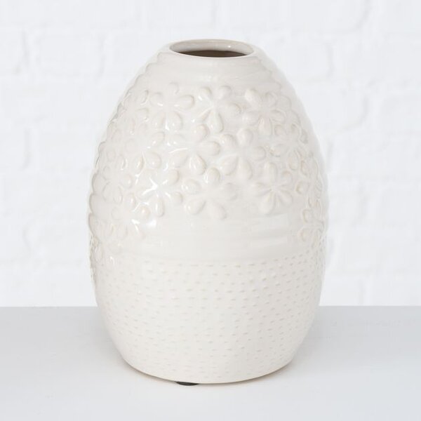 Keramická váza Boltze Netty, výška 20cm, průměr 15cm, bílá 3d květy
