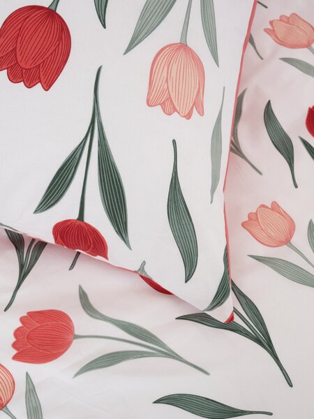 MK Lůžkoviny Bavlněný povlak na polštář Renforcé 40 x 60 cm - Květy tulipánů červené