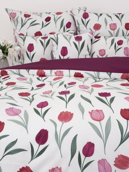 MK Lůžkoviny Bavlněné povlečení Renforcé - Květy tulipánů fialové 140 × 200 cm, 70 x 90 cm