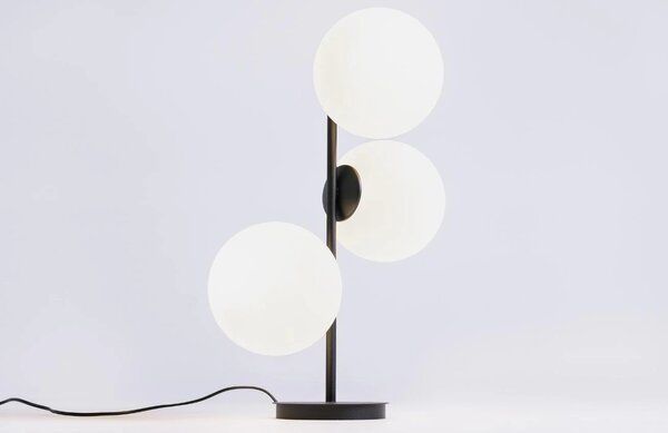 Nordic Design Bílo černá skleněná stolní lampa Bubbly