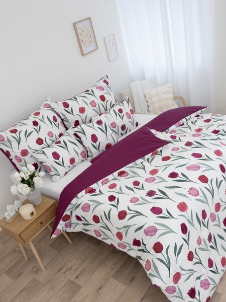 MK Lůžkoviny Bavlněné povlečení Renforcé - Květy tulipánů fialové 140 × 200 cm, 70 x 90 cm