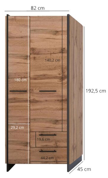 Skříň dvoudveřová se zásuvkami Amino 82x192.5x45 cm Dub wotan / Černý