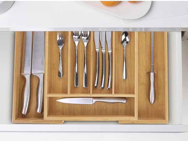 VERK GROUP Organizér do šuplíku, příborník, bambusový, nastavitelný 27-39 x 37 hloubka